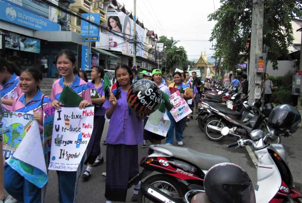 AUA Students protest in front of Chiang Mai's Wat Phra Sing